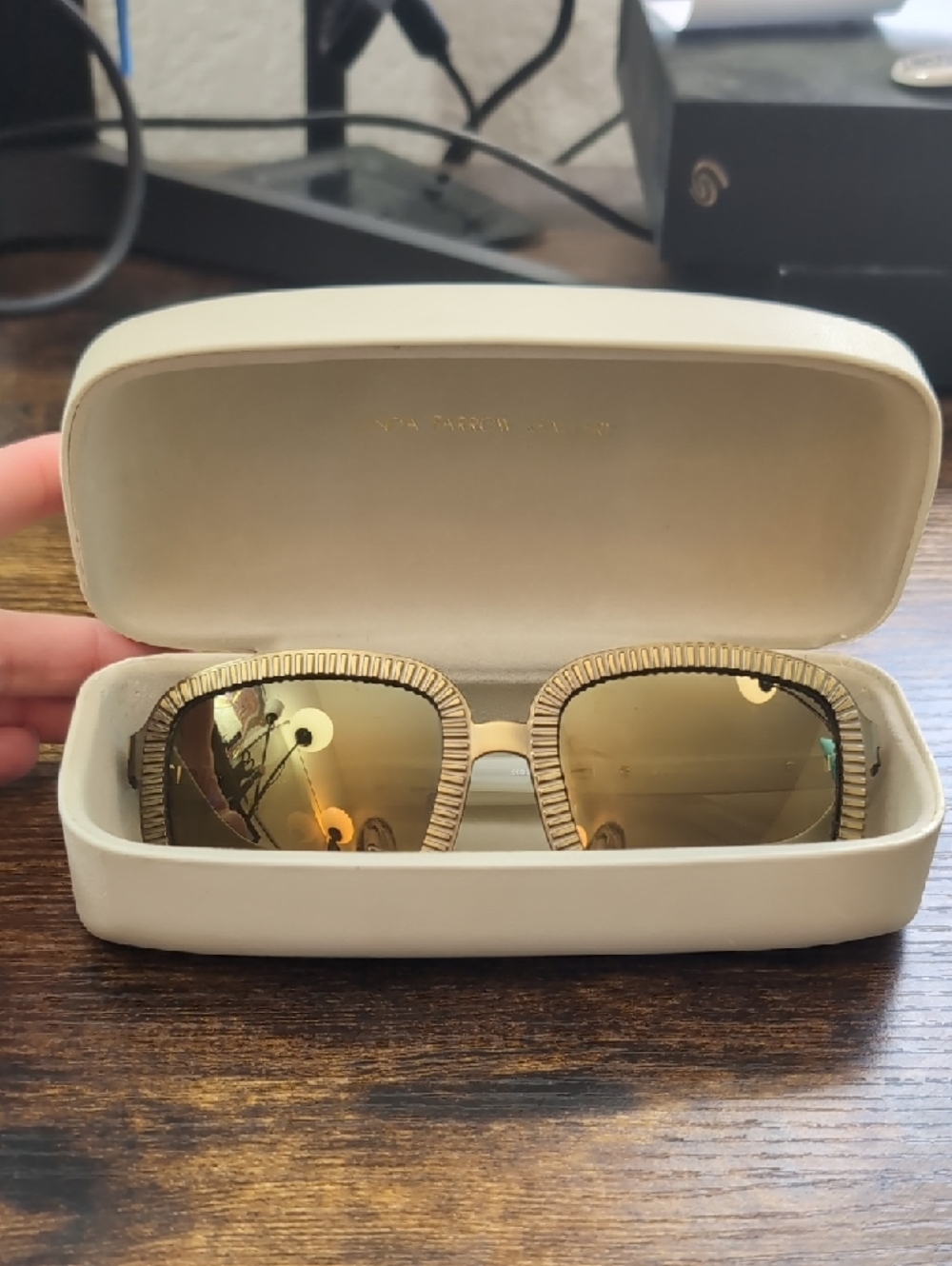 Linda Farrow x Alexander Wang Zipper Trim Square Sunglasses in Antique Brass - Picture 12 of 12